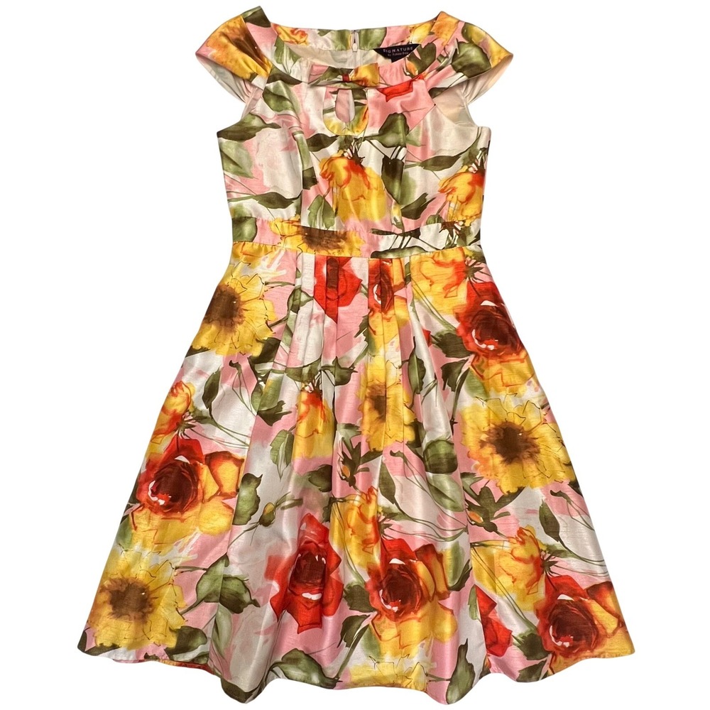 Signature By Robbie Bee Colorful Floral Print Fairycore Fit & Flare Dress Size 4